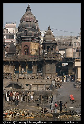 Manikarnika Ghat, the main cremation ghat. Varanasi, Uttar Pradesh, India (color)