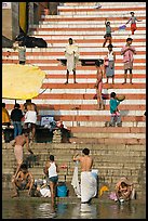 Drying out on stone steps of Meer Ghat. Varanasi, Uttar Pradesh, India ( color)