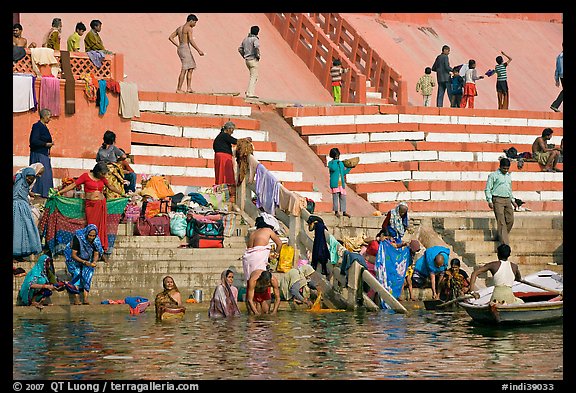 Women bathing at Meer Ghat. Varanasi, Uttar Pradesh, India