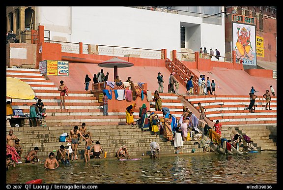 Colorful steps at Meer Ghat. Varanasi, Uttar Pradesh, India (color)