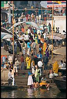 Colorful crowd on steps of Dasaswamedh Ghat. Varanasi, Uttar Pradesh, India (color)