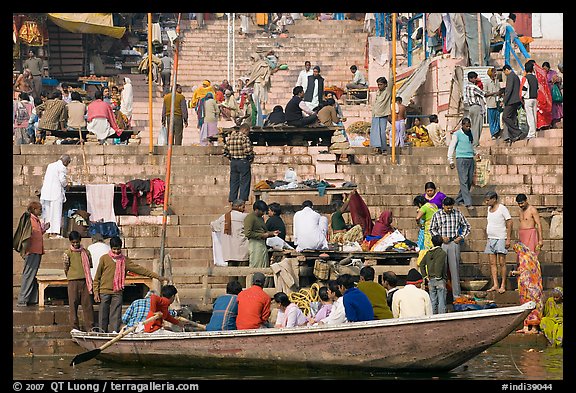 Boat and stone steps, Dasaswamedh Ghat. Varanasi, Uttar Pradesh, India (color)