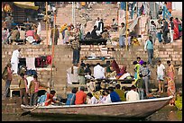 Boat and stone steps, Dasaswamedh Ghat. Varanasi, Uttar Pradesh, India