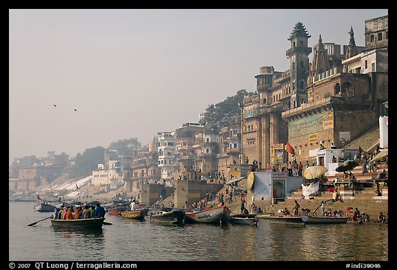 Munshi Ghat and Ganges River. Varanasi, Uttar Pradesh, India
