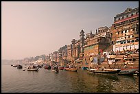 Bathing ghats and Ganga River at sunrise. Varanasi, Uttar Pradesh, India