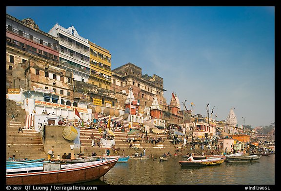 Steps of Ahilyabai Ghat and Ganges River. Varanasi, Uttar Pradesh, India (color)