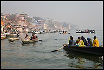 Rowboats on Ganges River. Varanasi, Uttar Pradesh, India (color)