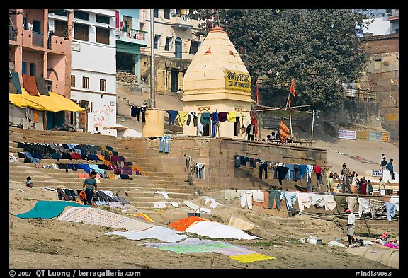 Laundry being dried, Kshameshwar Ghat. Varanasi, Uttar Pradesh, India (color)