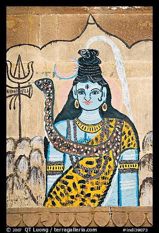 Mural painting of hindu deity. Varanasi, Uttar Pradesh, India (color)