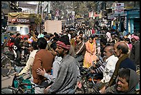 Riders waiting in congested street. Varanasi, Uttar Pradesh, India (color)