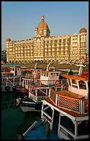 Tour boats in front of Taj Mahal Palace Hotel. Mumbai, Maharashtra, India