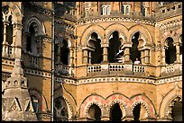 Arched openings on facade, Chhatrapati Shivaji Terminus. Mumbai, Maharashtra, India