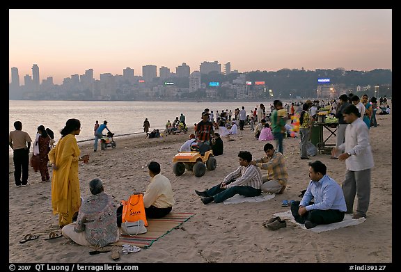 Chowpatty Beach, sunset. Mumbai, Maharashtra, India (color)