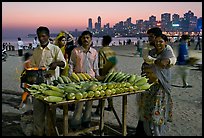 Corn stall at twilight, Chowpatty Beach. Mumbai, Maharashtra, India ( color)