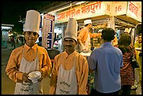 Cooks in front of Panipuri stall, Chowpatty Beach. Mumbai, Maharashtra, India (color)