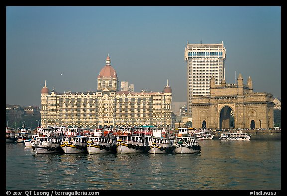 Taj Mahal Palace and Gateway of India. Mumbai, Maharashtra, India