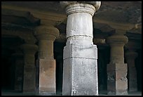 Pilars in main cave, Elephanta Island. Mumbai, Maharashtra, India (color)