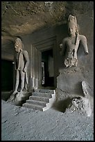 Siva shrine, main  Elephanta cave. Mumbai, Maharashtra, India (color)