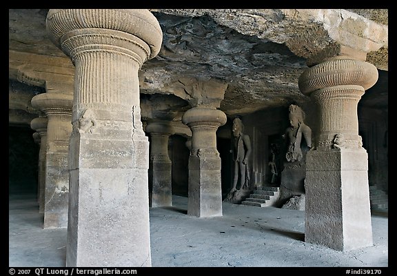 Main Elephanta cave, Elephanta Island. Mumbai, Maharashtra, India (color)