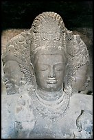 Triple-headed Shiva sculpture, Elephanta caves. Mumbai, Maharashtra, India ( color)