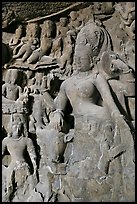 Ardhanarishwar rock-carved sculpture, main Elephanta cave. Mumbai, Maharashtra, India