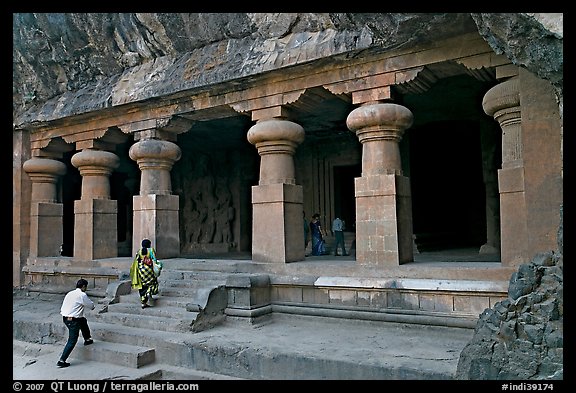 Cave hewn from solid rock, Elephanta Island. Mumbai, Maharashtra, India (color)