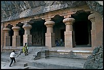 Cave hewn from solid rock, Elephanta Island. Mumbai, Maharashtra, India