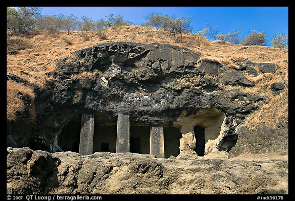 Rock-caved cave, Elephanta Island. Mumbai, Maharashtra, India (color)