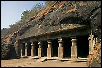 Outside of rock-cut cave, Elephanta Island. Mumbai, Maharashtra, India (color)