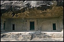 Cave with sculptures and entrances, Elephanta Island. Mumbai, Maharashtra, India (color)