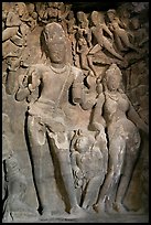 Gangadhara (descent of the Ganges) sculpture, main Elephanta cave. Mumbai, Maharashtra, India