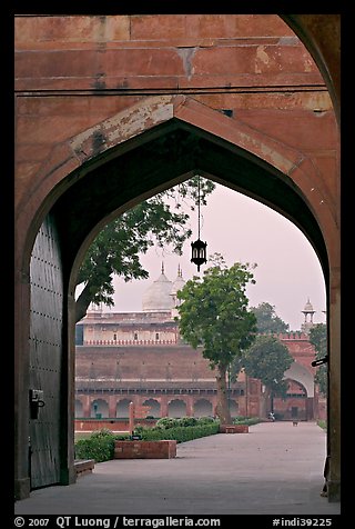 Gate and Moti Masjid in background, Agra Fort. Agra, Uttar Pradesh, India (color)