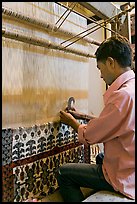 Man making a carpet. Agra, Uttar Pradesh, India (color)