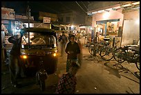 Rickshaw and street by night, Taj Ganj. Agra, Uttar Pradesh, India (color)