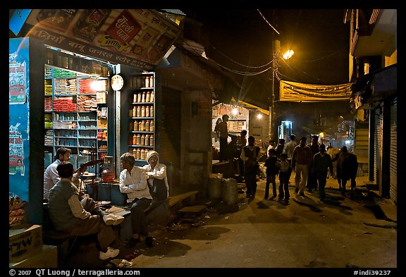 Store and street by night, Taj Ganj. Agra, Uttar Pradesh, India (color)