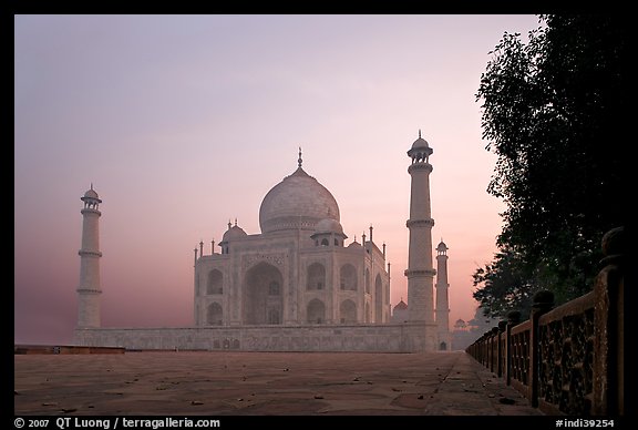 Mausoleum at sunrise, Taj Mahal. Agra, Uttar Pradesh, India (color)