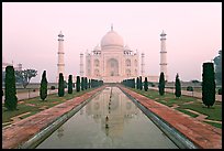 Ornamental gardens and Taj Mahal, sunrise. Agra, Uttar Pradesh, India