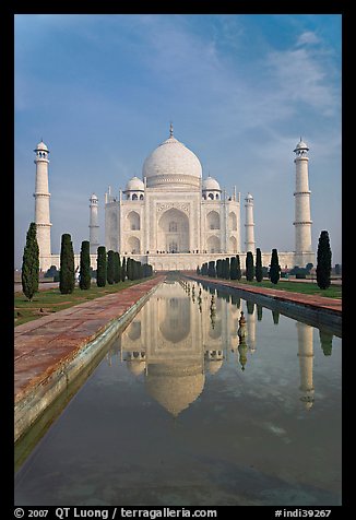 Taj Mahal reflected in basin, morning. Agra, Uttar Pradesh, India