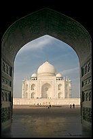 Taj Mahal seen through arch of Jawab, morning. Agra, Uttar Pradesh, India