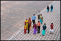 Families walking on decorated terrace, Taj Mahal. Agra, Uttar Pradesh, India