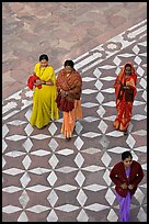 Women walking on decorated terrace, Taj Mahal. Agra, Uttar Pradesh, India