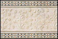 Vegetative motifs on white marble dados, Taj Mahal. Agra, Uttar Pradesh, India (color)