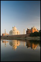 Taj Mahal complex reflected in Yamuna River. Agra, Uttar Pradesh, India