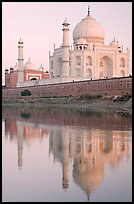 Taj Mahal and Jawab reflected in Yamuna River, sunset. Agra, Uttar Pradesh, India