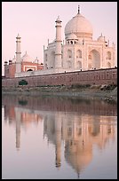 Taj Mahal and Jawab reflected in Yamuna River, sunset. Agra, Uttar Pradesh, India (color)