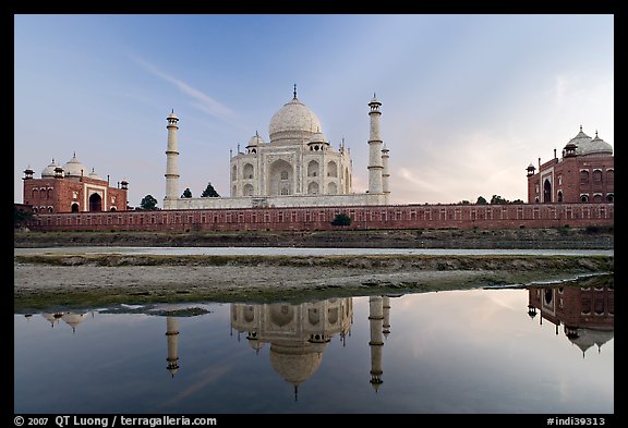 Taj Mahal complex seen from  Yamuna River. Agra, Uttar Pradesh, India (color)