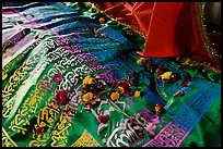 Cloth covering Shaikh Salim Chishti tomb with offered flowers. Fatehpur Sikri, Uttar Pradesh, India