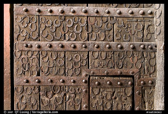 Detail of door with horseshoes, Dargah (Jama Masjid) mosque. Fatehpur Sikri, Uttar Pradesh, India