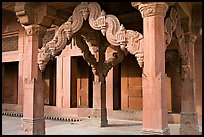 Columns in front of the Treasury building. Fatehpur Sikri, Uttar Pradesh, India (color)