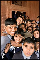 Group of schoolboys in front of Rumi Sultana. Fatehpur Sikri, Uttar Pradesh, India ( color)